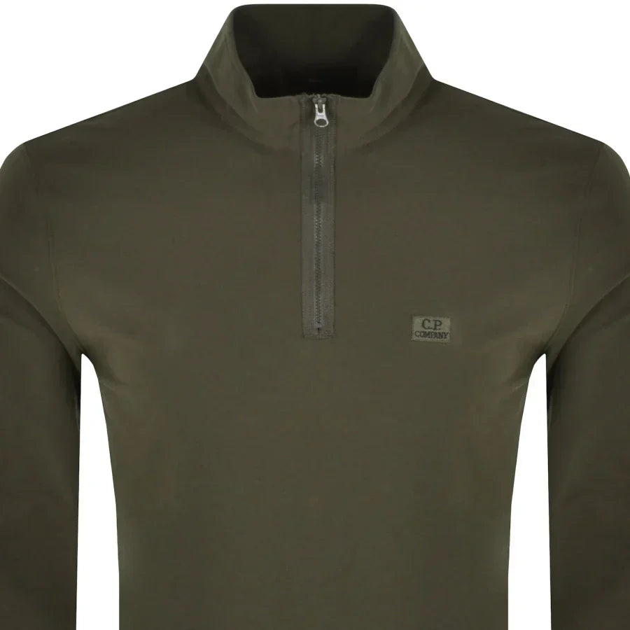 Cp Company Stretch Piquet Quarter Zip Polo Sweatshirt in Ivy Green