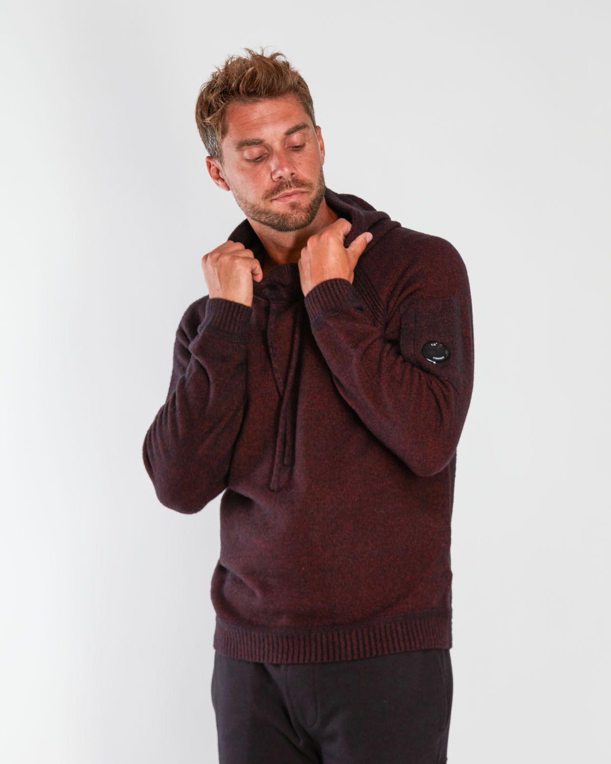 Cp Company Wool Blend Hooded Fleece Knit In Bordeaux