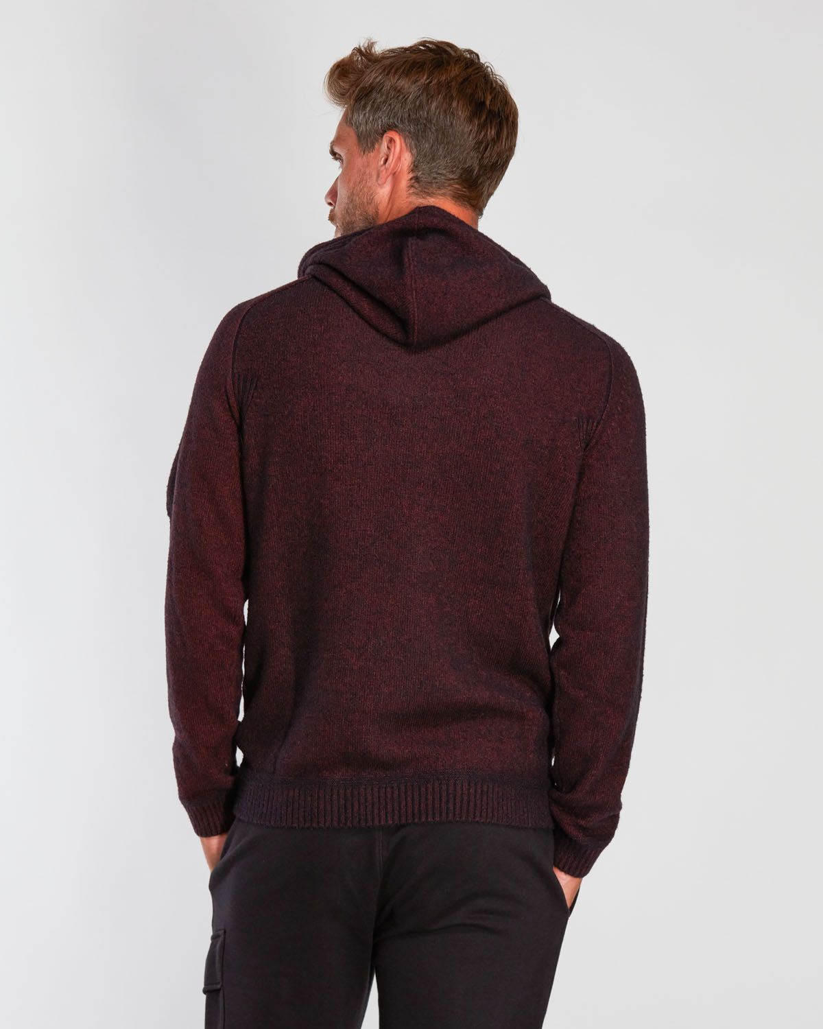 Cp Company Wool Blend Hooded Fleece Knit In Bordeaux
