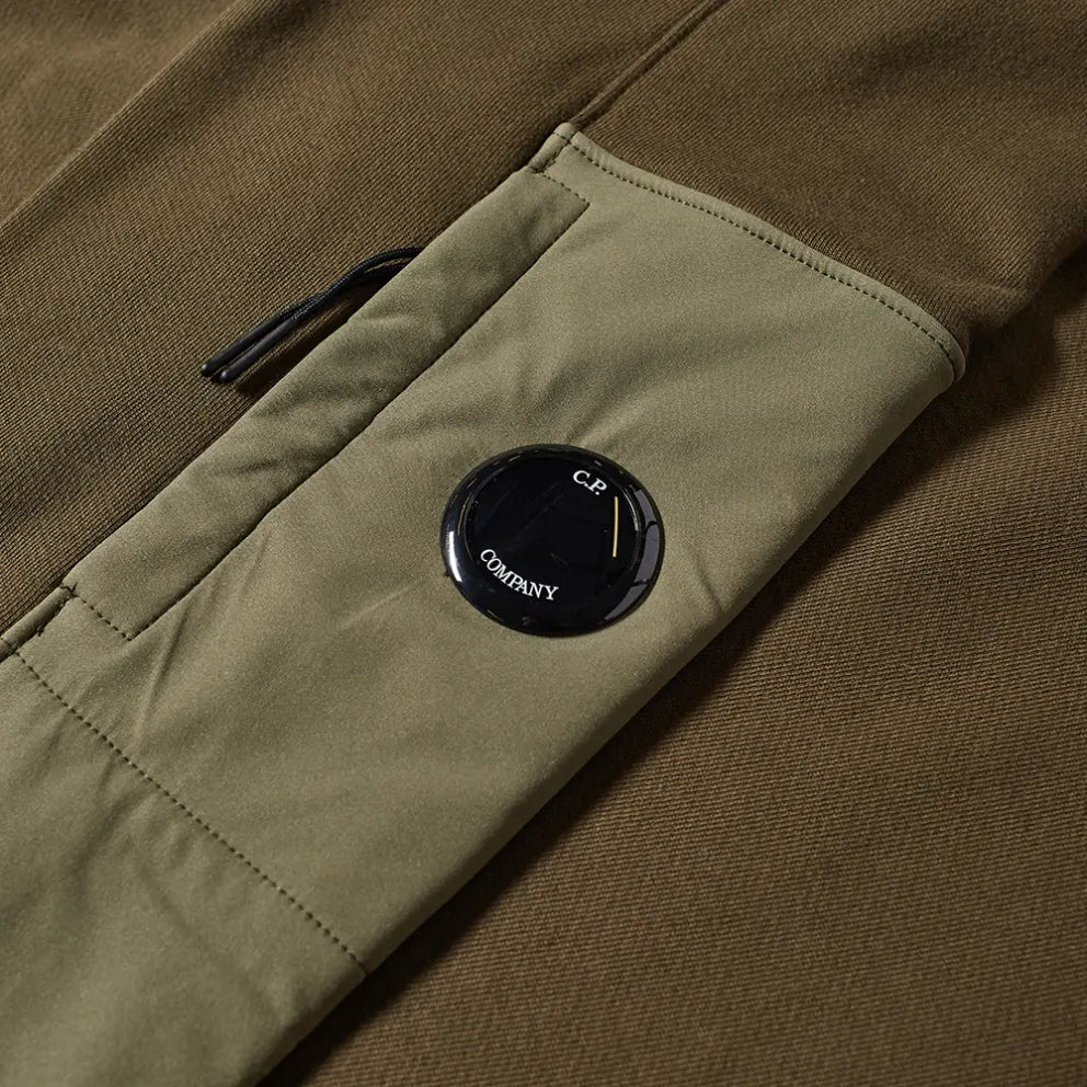 Cp Company Diagonal Raised Mixed Shell Hoodie In Ivy Green