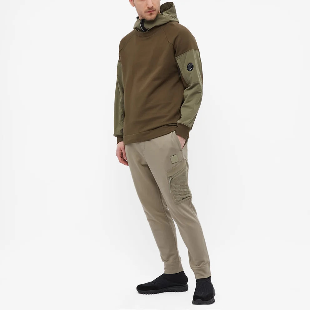 Cp Company Diagonal Raised Mixed Shell Hoodie In Ivy Green