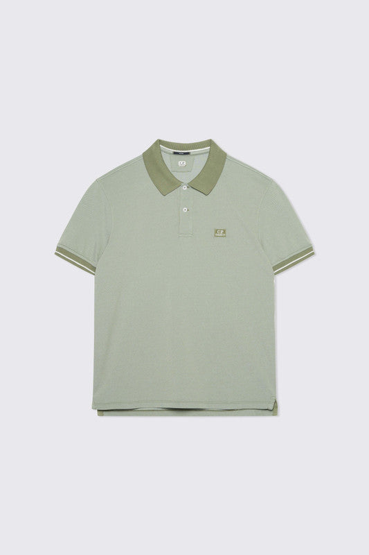 Cp Company Tacting Piquet Logo Polo Shirt In Bronze Green