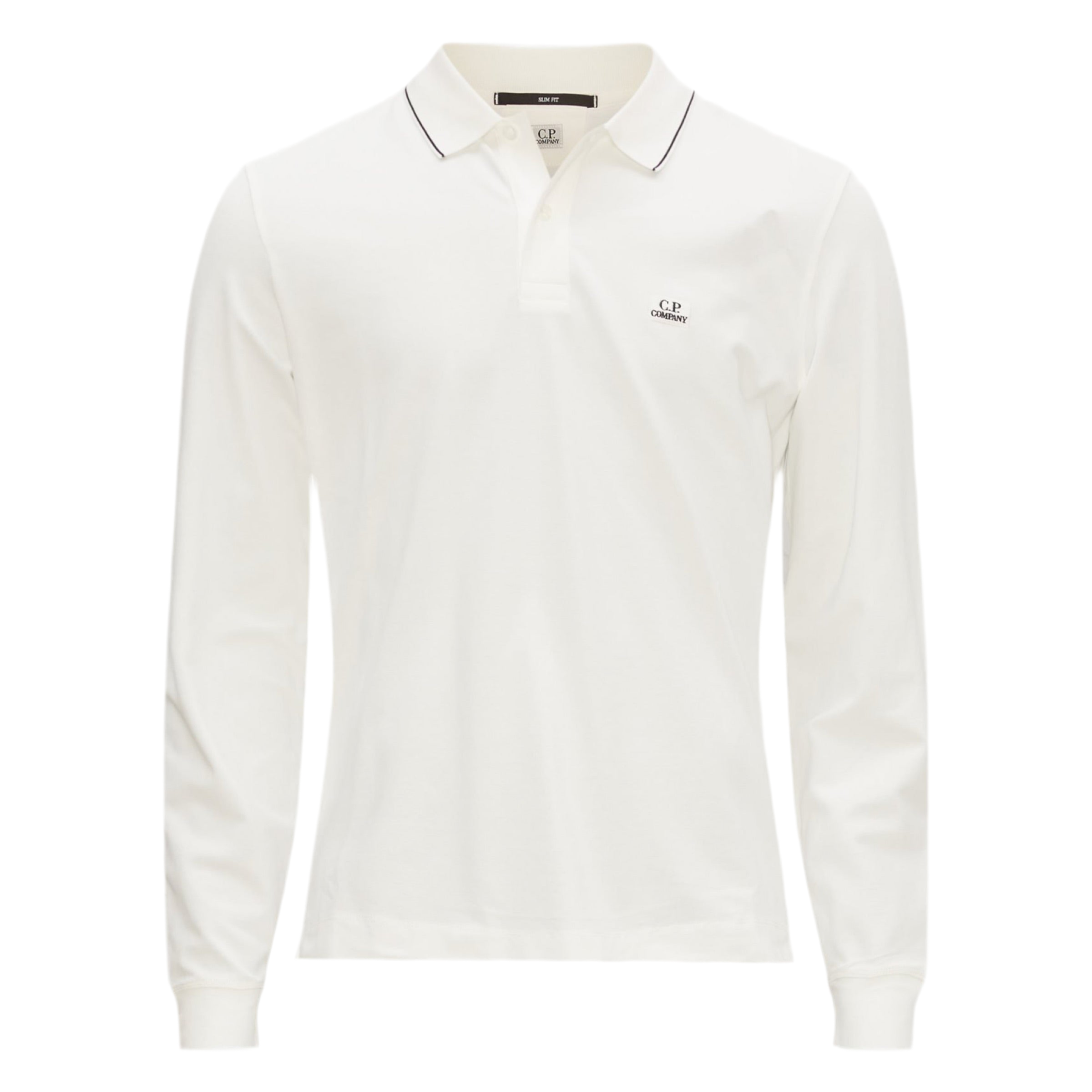Cp Company 070A Slim Fit Long Sleeve Stretch Piquet Polo Shirt in White