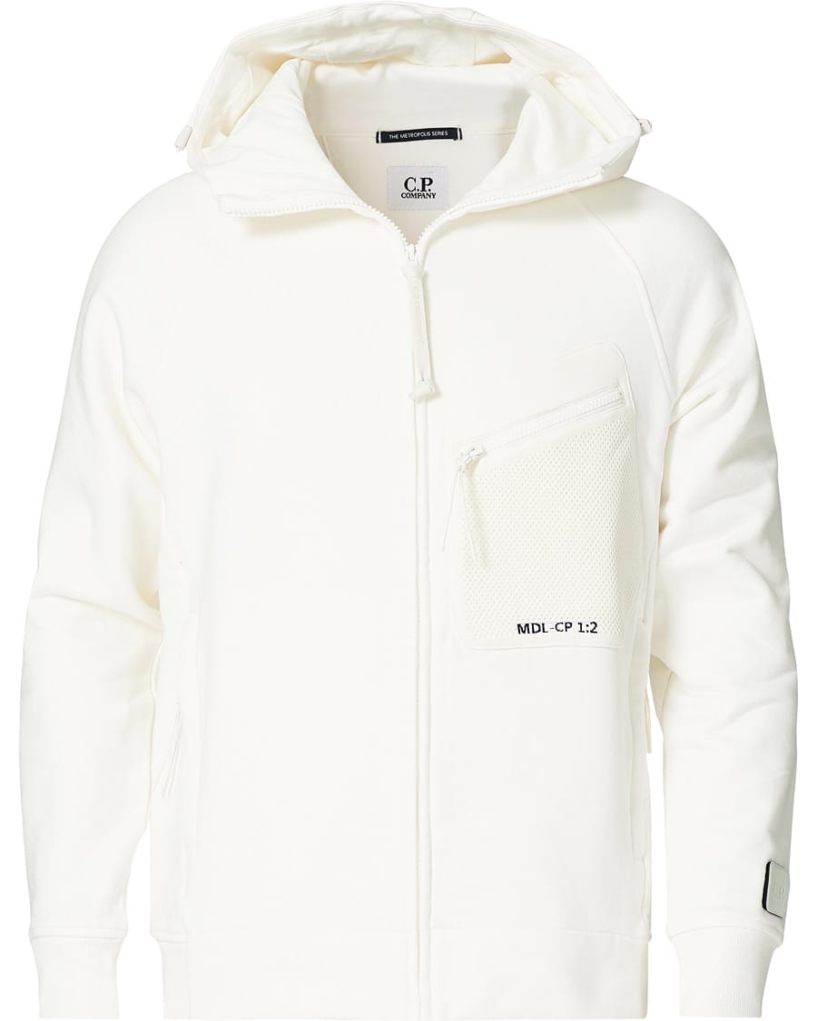 Cp Company Diagonal Raised Metropolis Hooded Full Zip in White