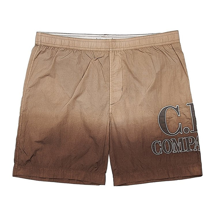 Cp Company Eco Chrome-R Immersion Dyed Logo Swim Shorts in Brown