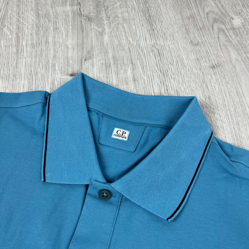 CP Company Piquet Polo Shirt - Aegean Blue