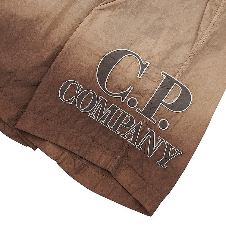 Cp Company Eco Chrome-R Immersion Dyed Logo Swim Shorts in Brown