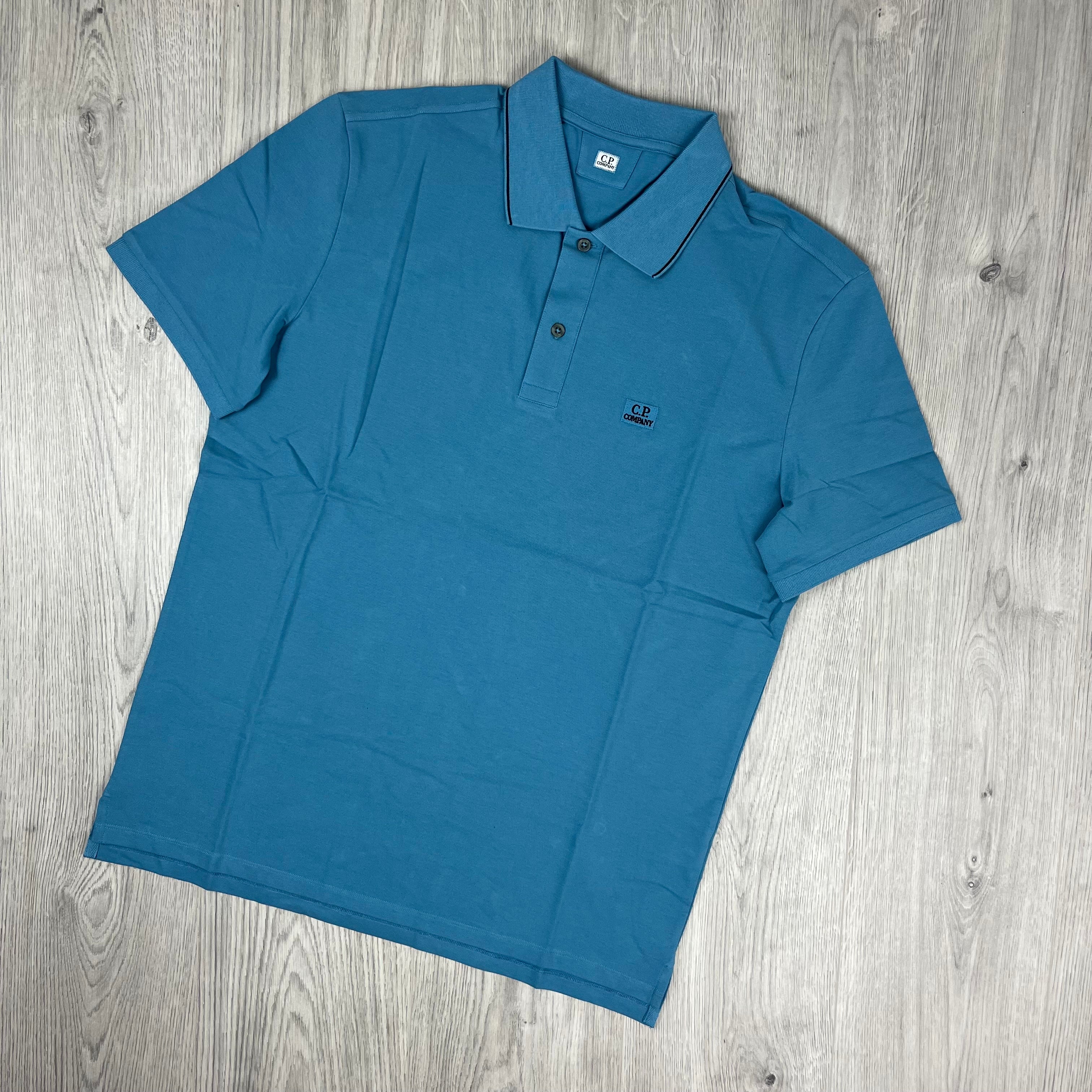 CP Company Piquet Polo Shirt - Aegean Blue