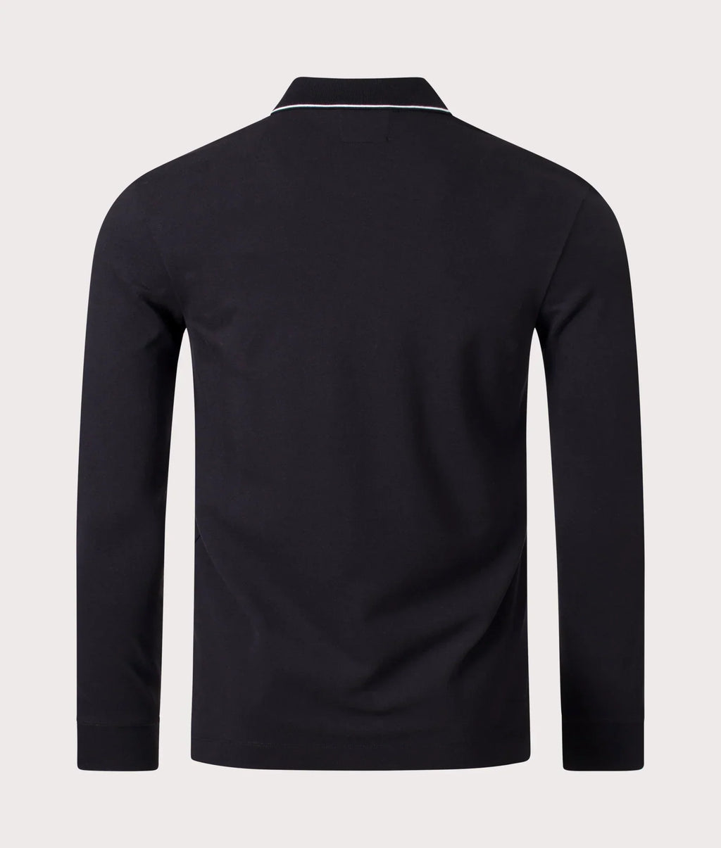 Cp Company 070A Slim Fit Long Sleeve Stretch Piquet Polo Shirt in Black