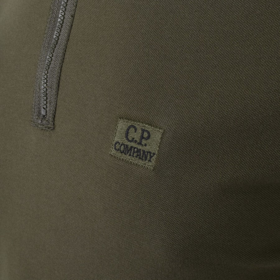 Cp Company Stretch Piquet Quarter Zip Polo Sweatshirt in Ivy Green