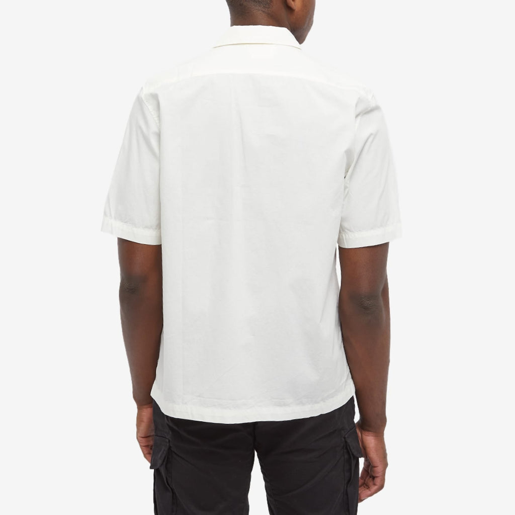 Cp Company Rip-Stop Embroidered Logo Short Sleeve Shirt in White