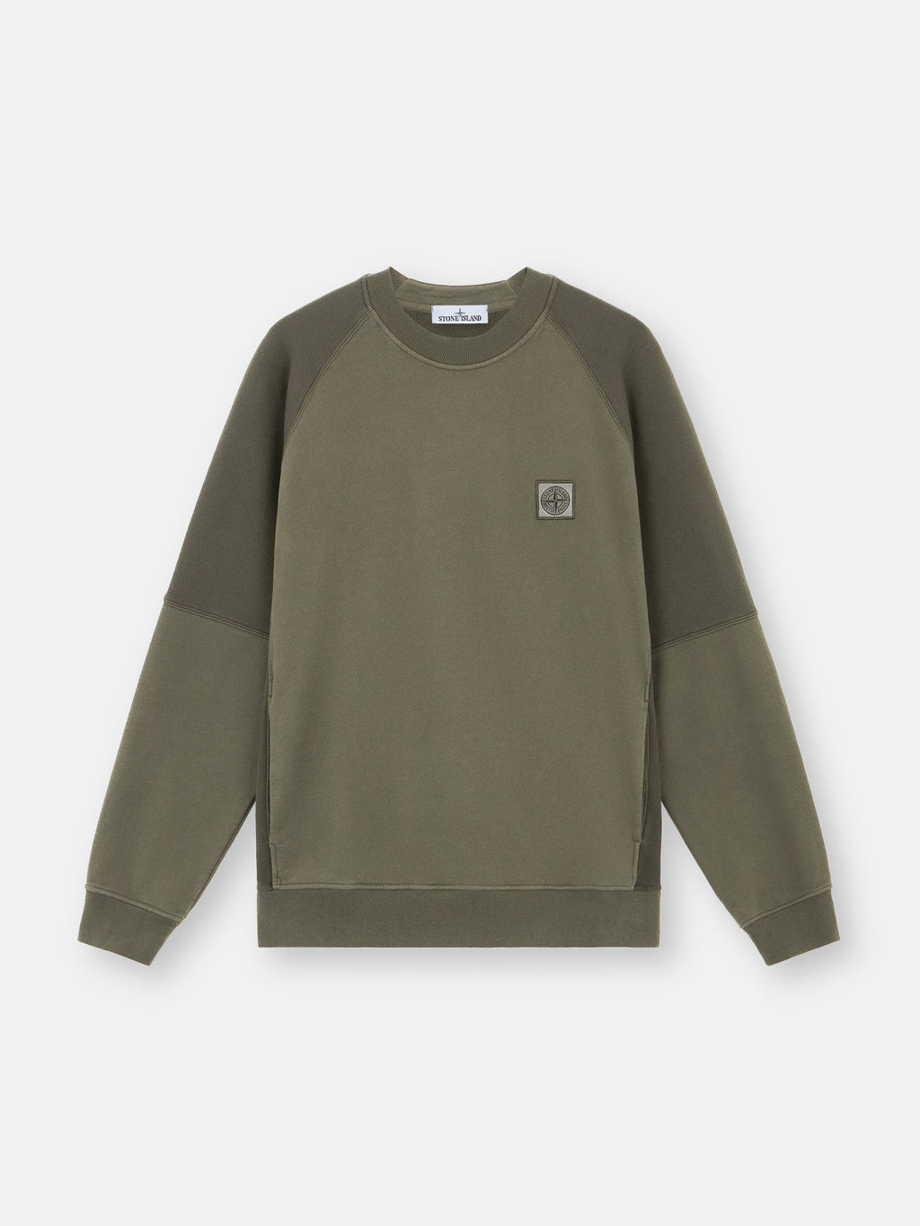 Stone Island Patch Logo Paneled Sweatshirt In Khaki