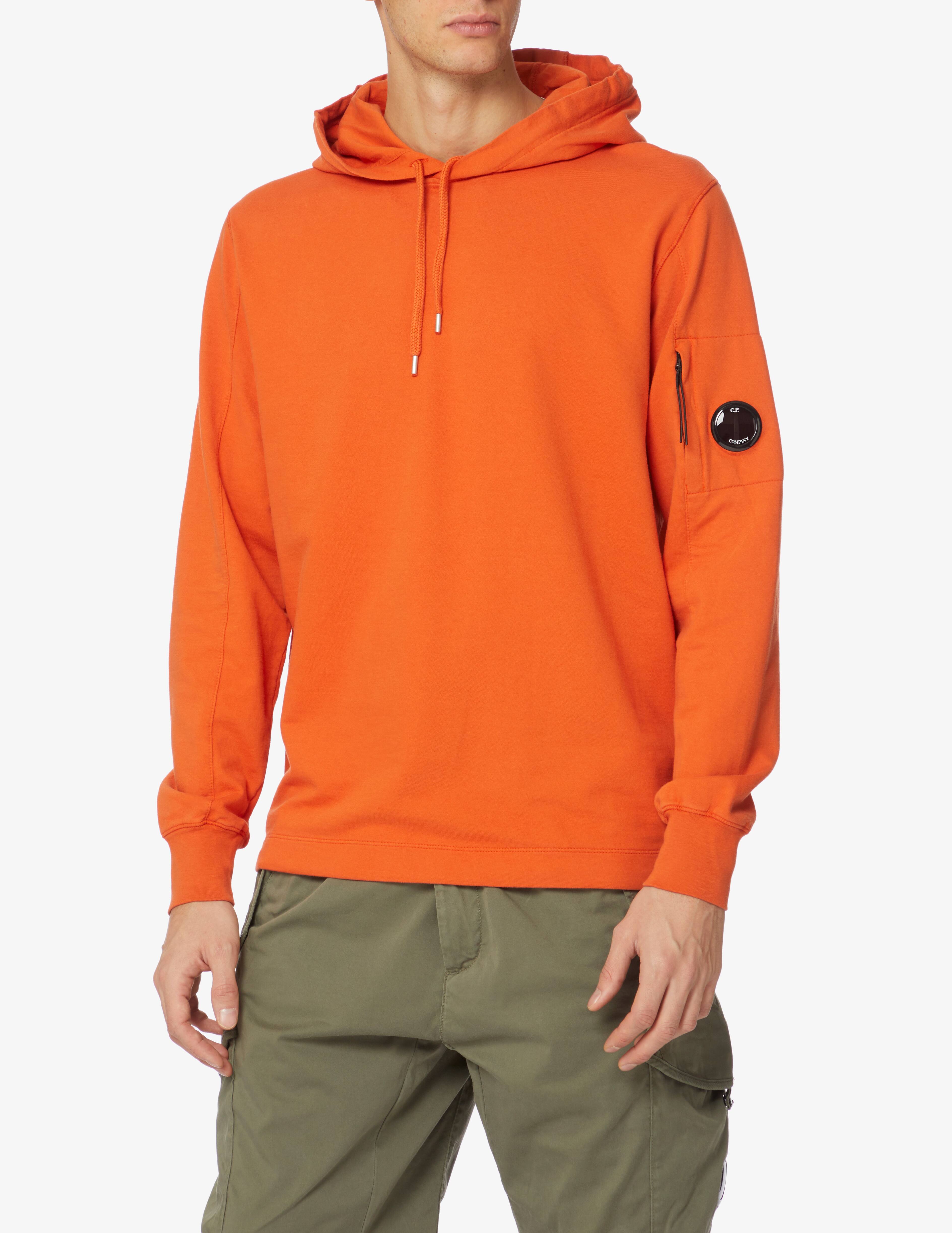 Cp Company Light Fleece Lens Overhead Hoodie In Harvest Pumpkin
