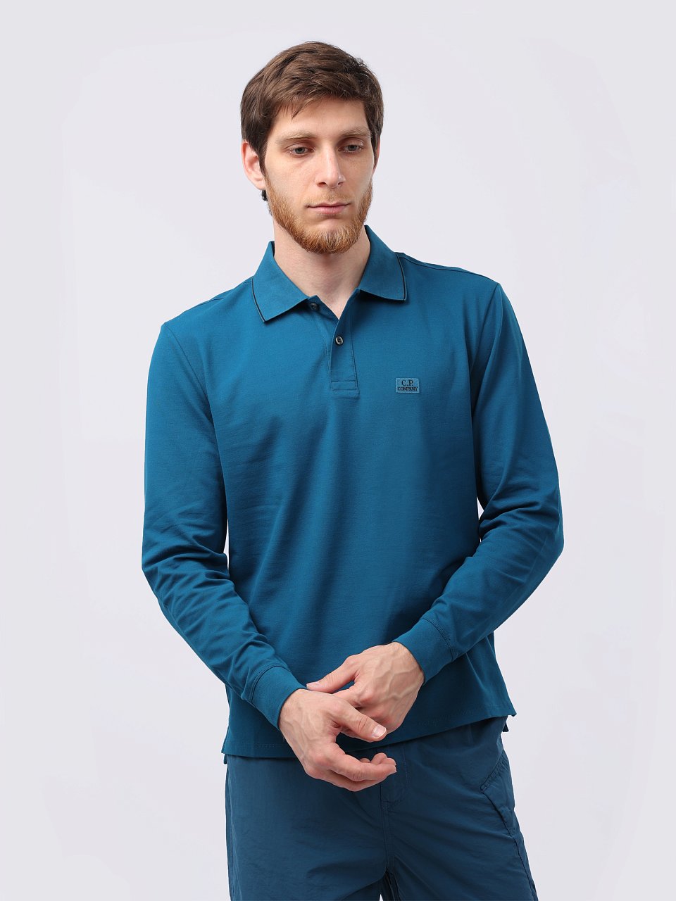 Cp Company Regular Fit 076A Long Sleeve Polo Shirt in Ink Blue