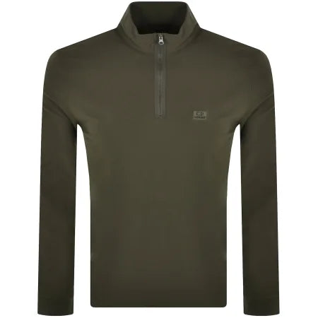 Cp Company Stretch Piquet Quarter Zip Polo Sweatshirt in Ivy Green