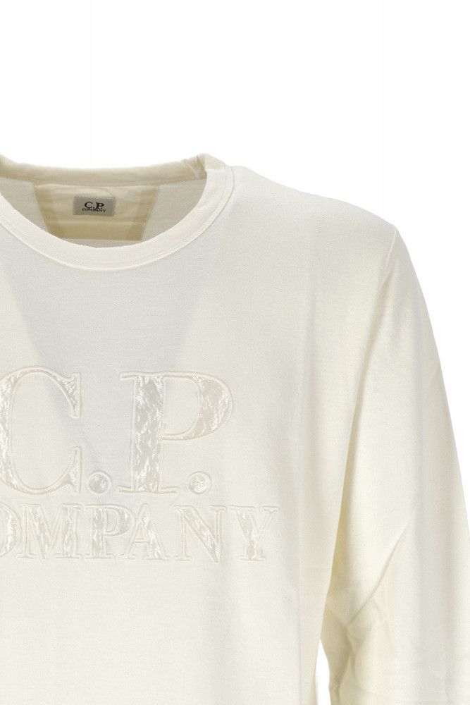 Cp Company Light Fleece Embroidered Big Logo Sweatshirt in White