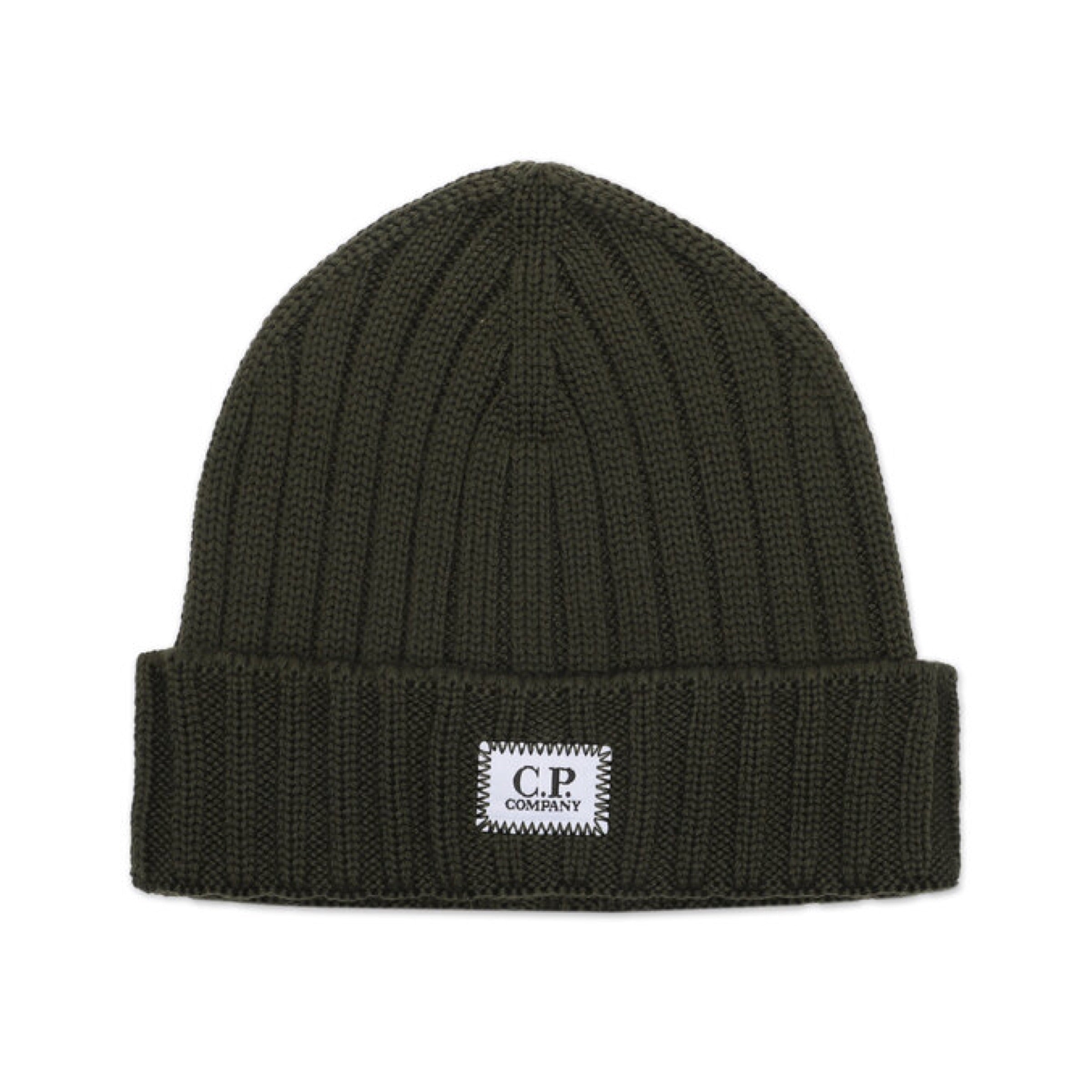 Cp Company Merino Wool Patch Logo Beanie in Ivy Green