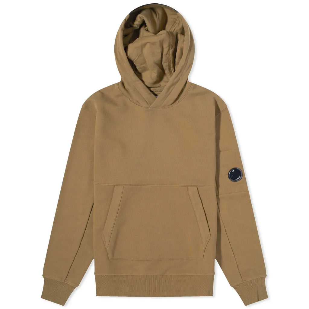 Cp Company Heavy Lens Overhead Hoodie In Butternut Brown