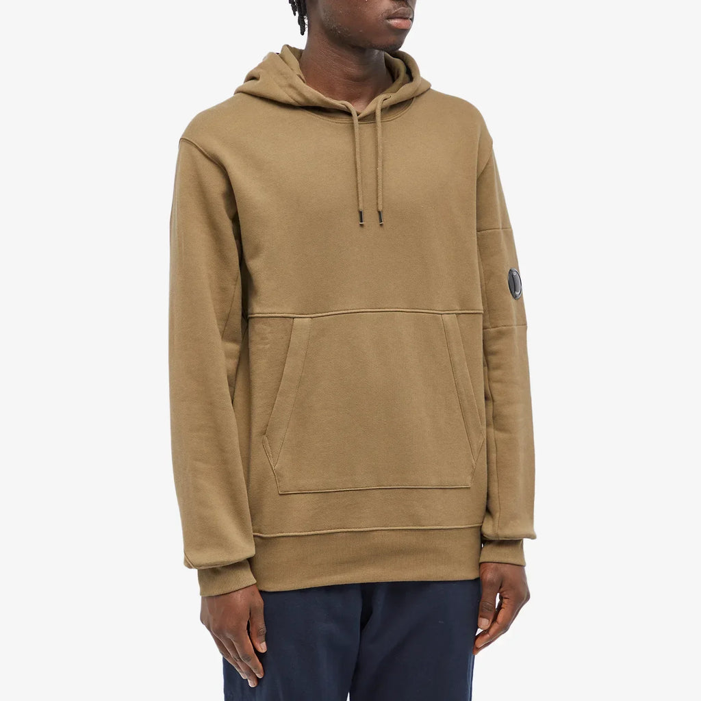 Cp Company Heavy Lens Overhead Hoodie In Butternut Brown
