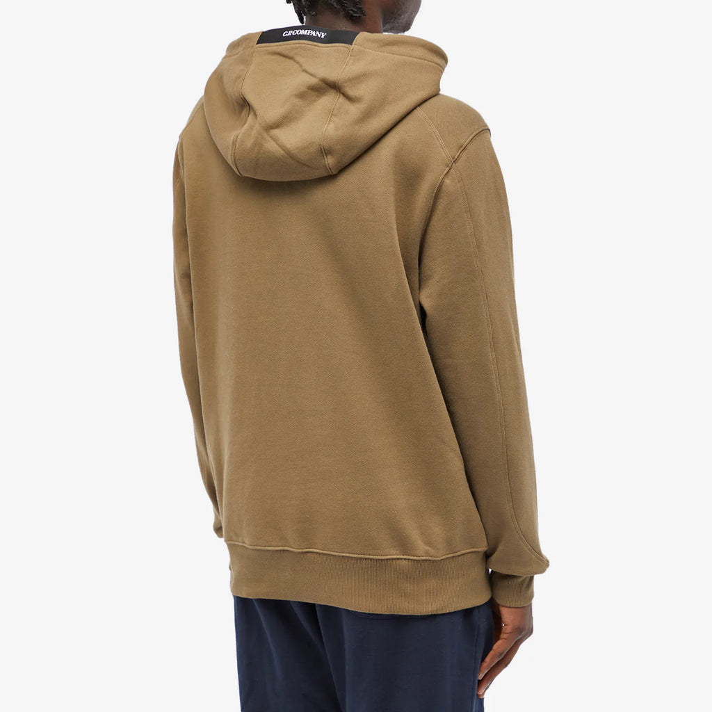 Cp Company Heavy Lens Overhead Hoodie In Butternut Brown