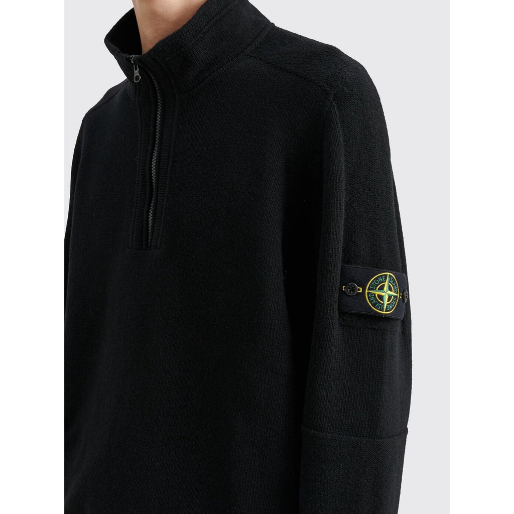 Stone Island Lambswool Half Zip Knit Sweatshirt in Black