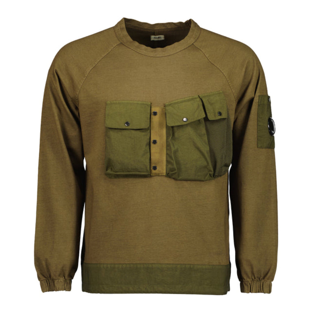 Cp Company Mixed Heavy Jersey Lens Sweatshirt in Ivy Green