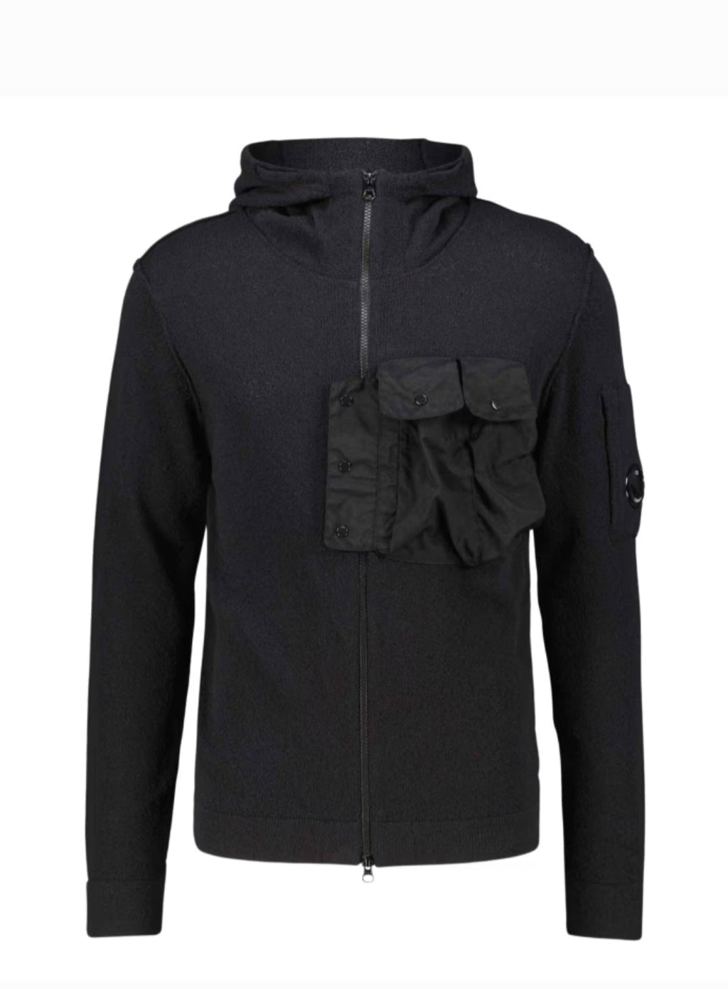 Cp Company Sponge Knit Lens Hooded Sweatshirt In Black