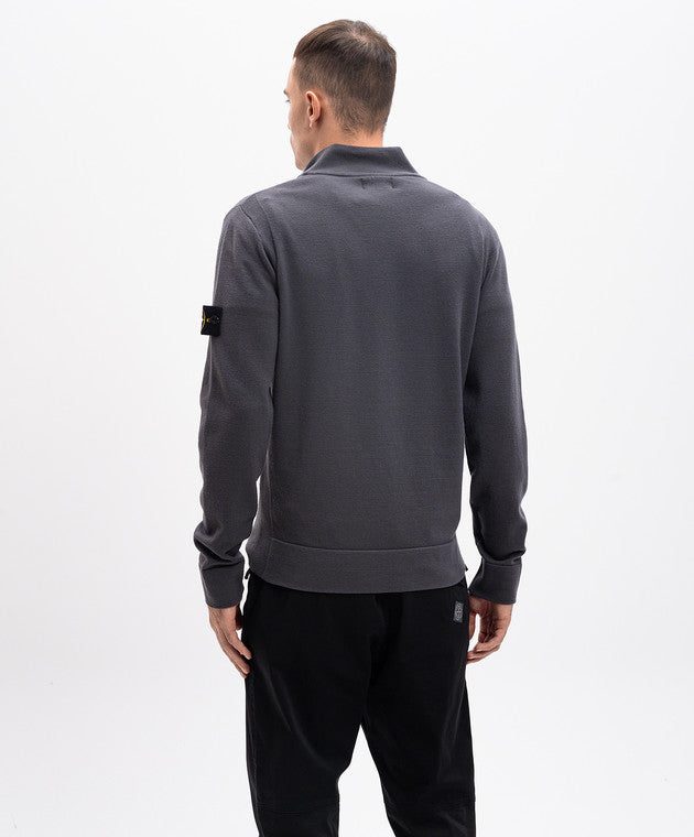 Stone Island Virgin Wool Quarter Zip Sweatshirt Dark Grey