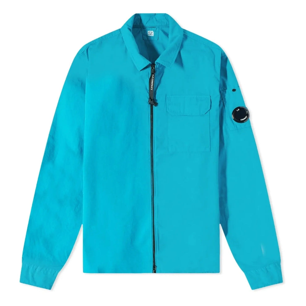 Cp Company Gabardine Full Zip Lens Shirt In Tile Blue