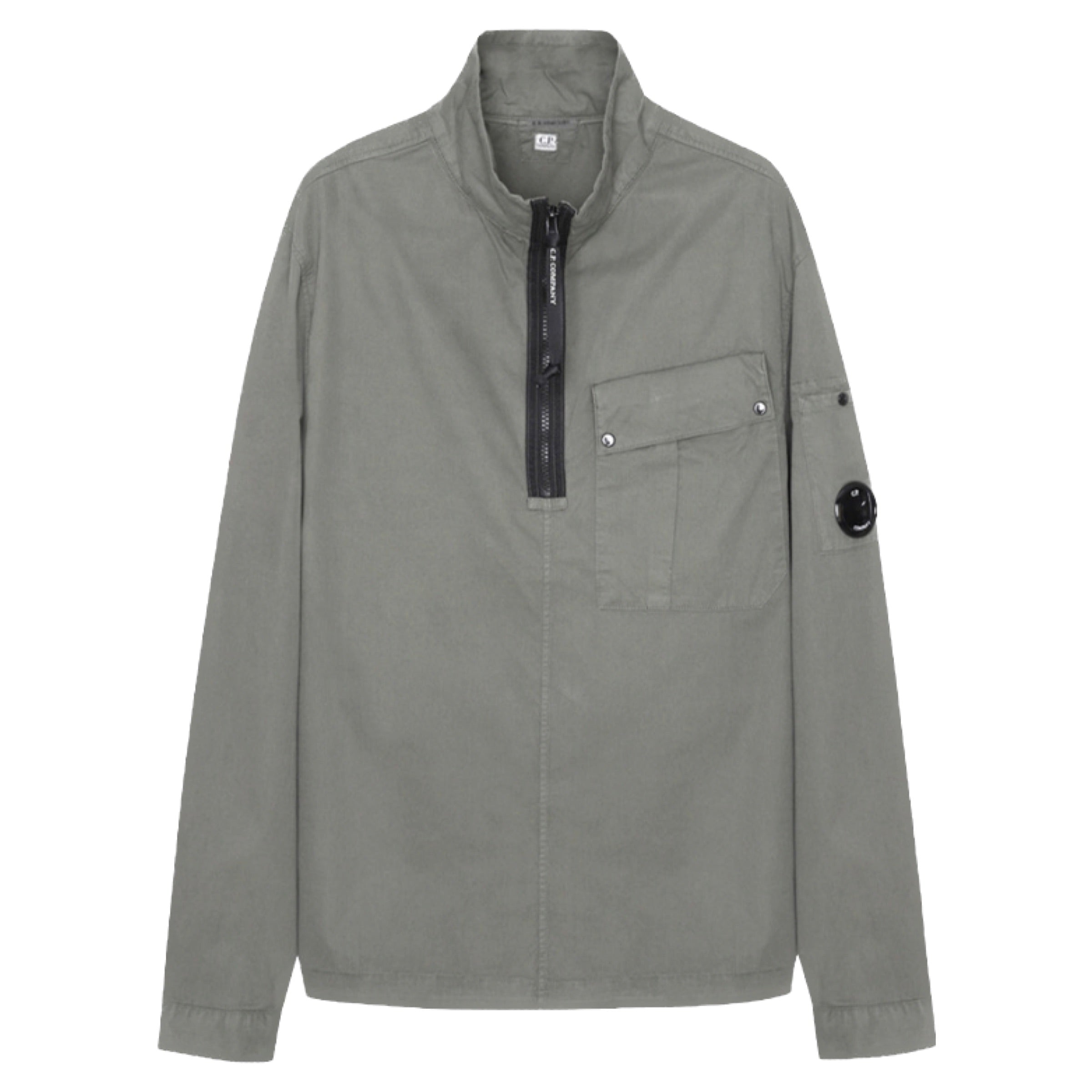 CP Company Gabardine Quarter Zip Lens Overshirt in Moon Mist