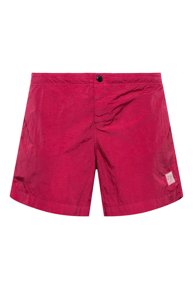 Cp Company 201A Eco Chrome-R Button Swimshorts In Bud Red