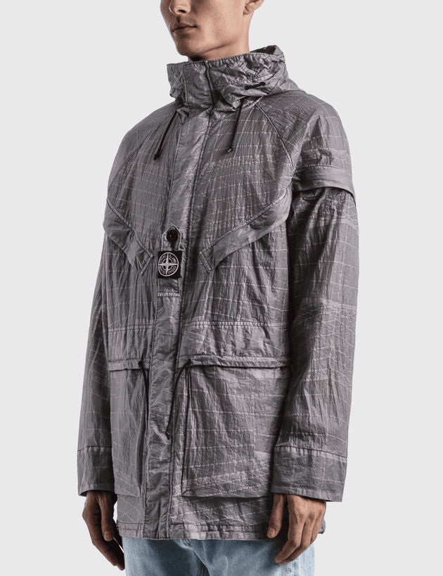 Stone Island Reflective Grid Parka In Grey