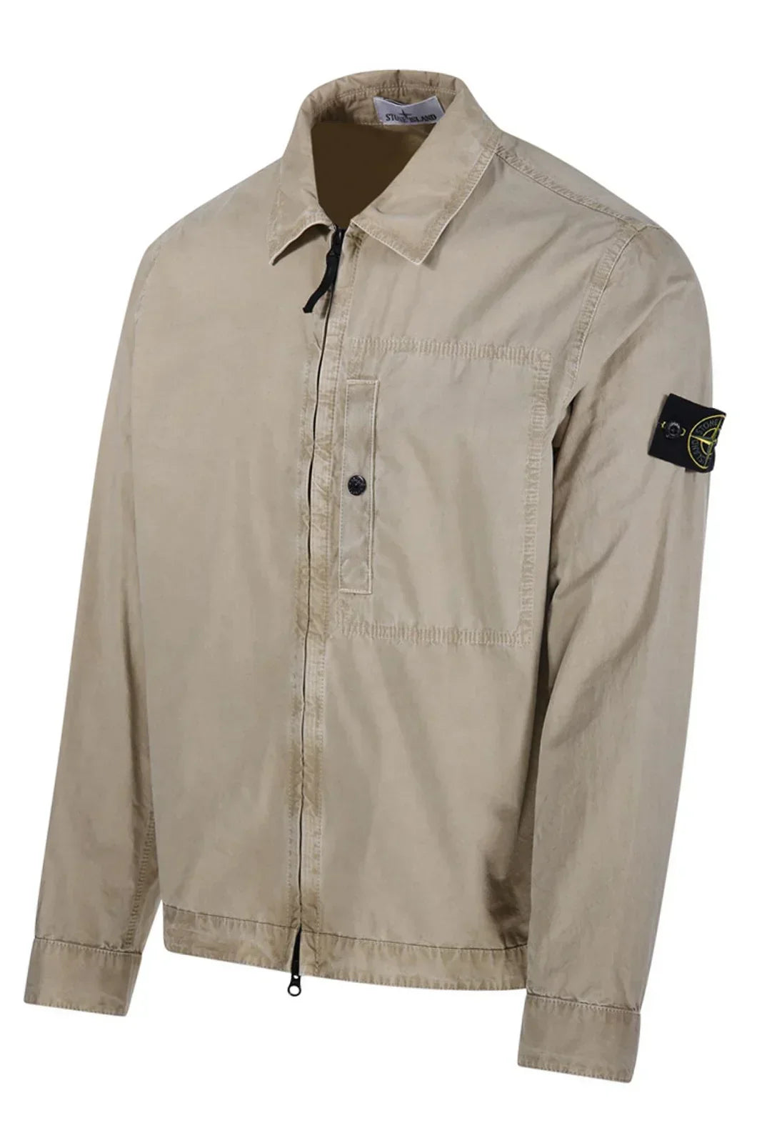 Stone Island Brushed Organic Cotton Canvas Overshirt In Sand