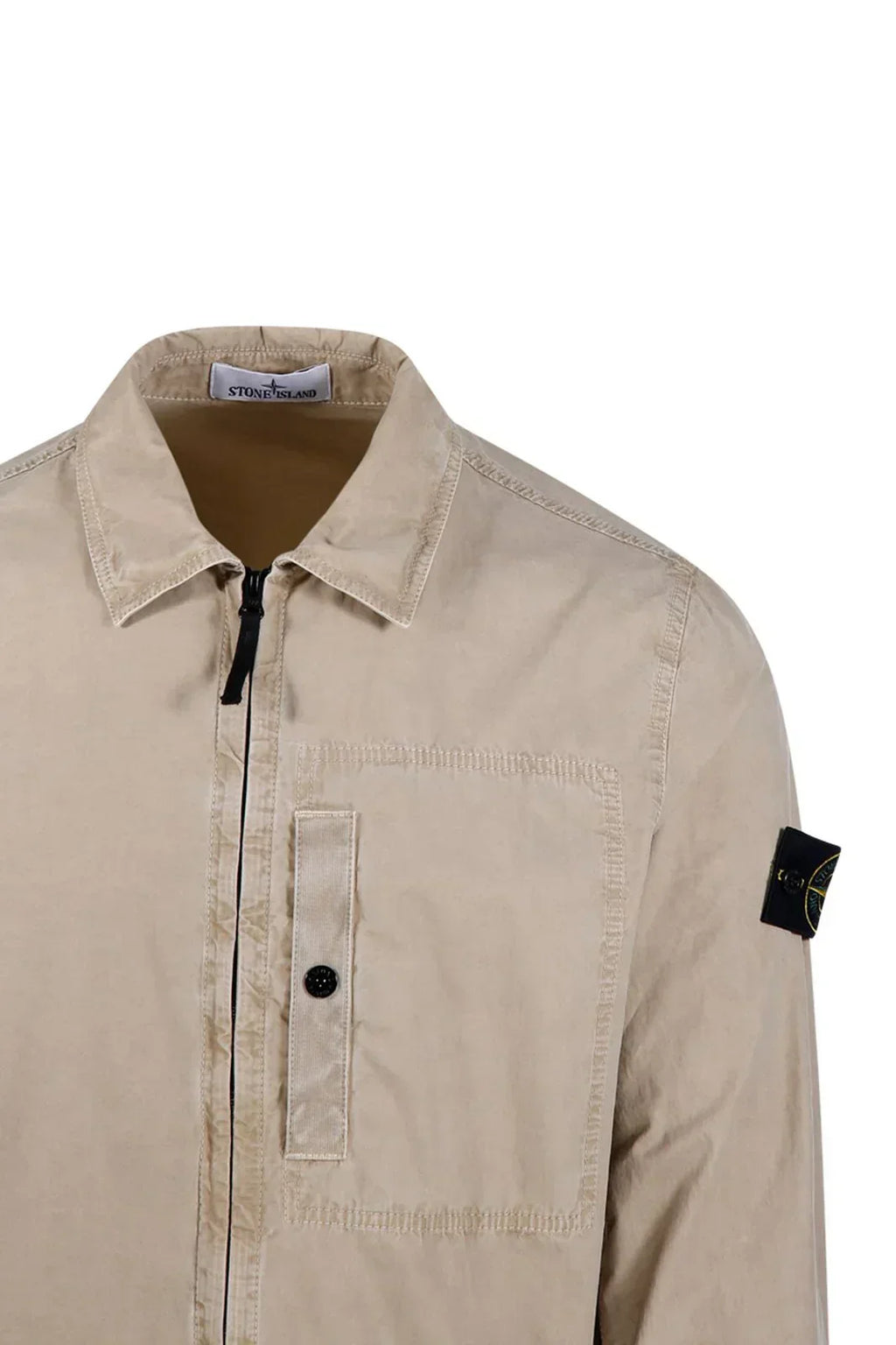 Stone Island Brushed Organic Cotton Canvas Overshirt In Sand