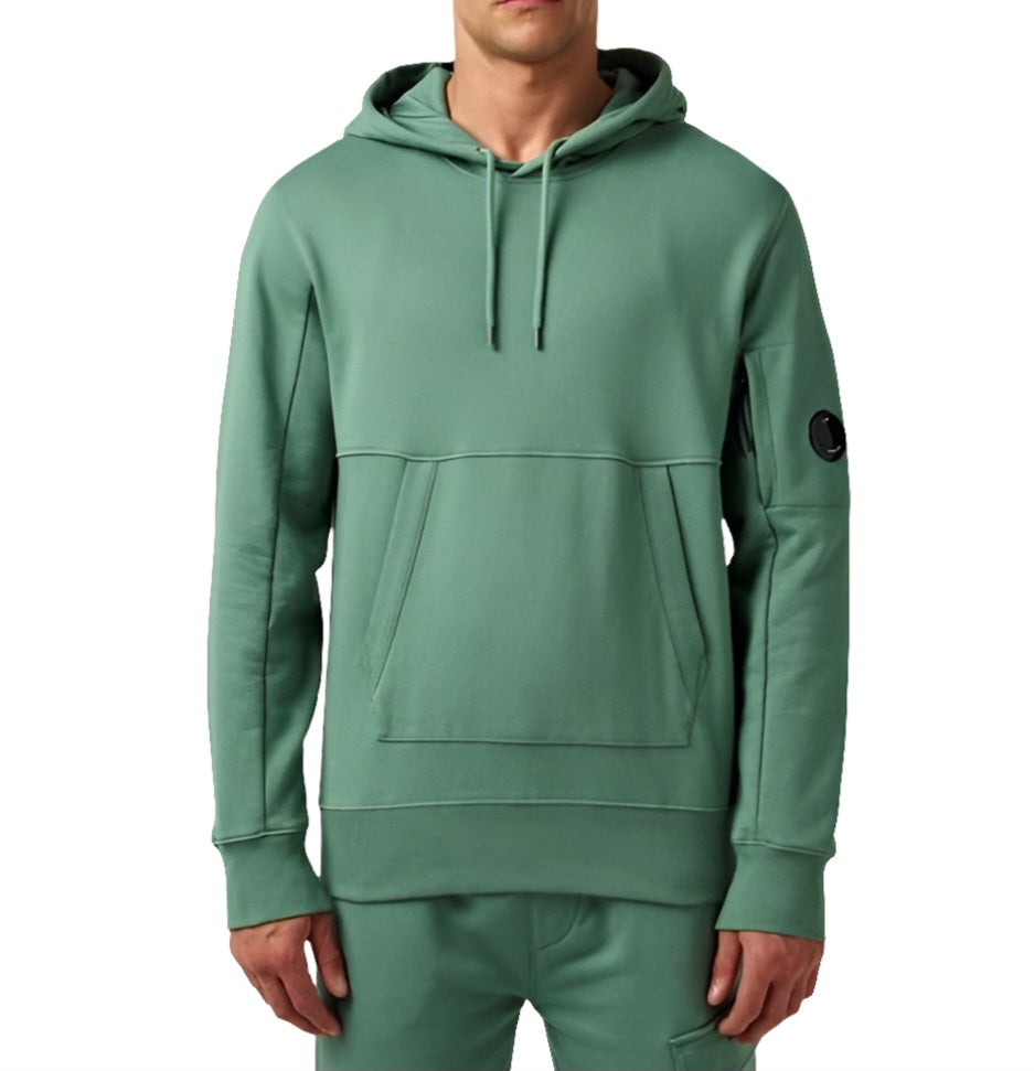 Cp Company Heavy Lens Overhead Hoodie In Frosty Green