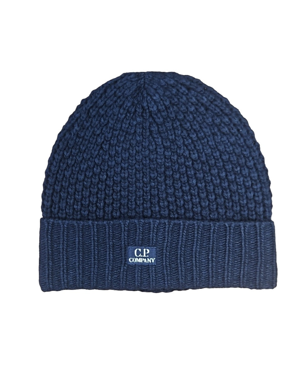 Cp Company Wool Patch Logo Beanie Navy