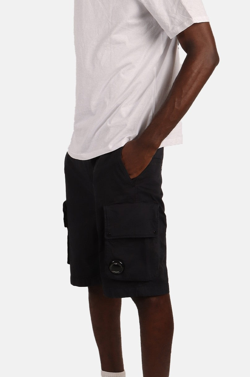 Cp Company Lens Twill Stretch Cargo Shorts in Black