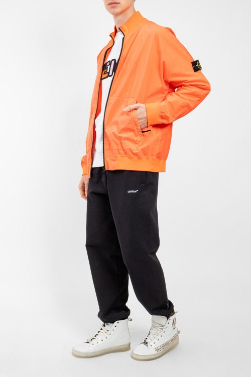 Stone Island Nylon Cotton Ripstop Star Inlay Garment Dyed Bomber Jacket In Orange