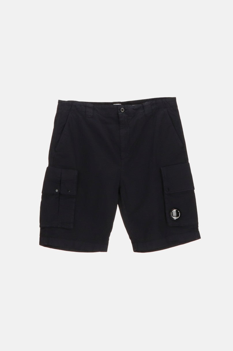 Cp Company Lens Twill Stretch Cargo Shorts in Black