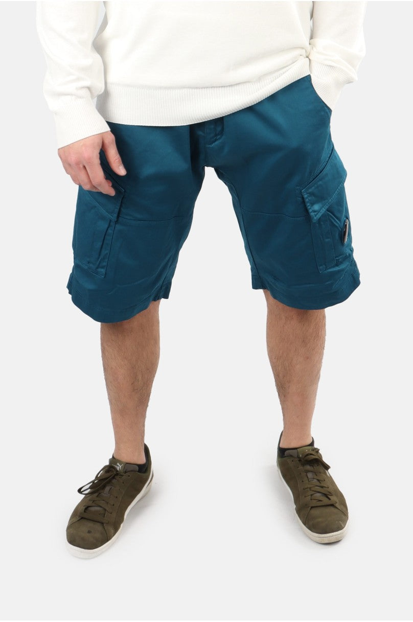 Cp Company 116A Satin Stretch Cargo Shorts In Ink Blue